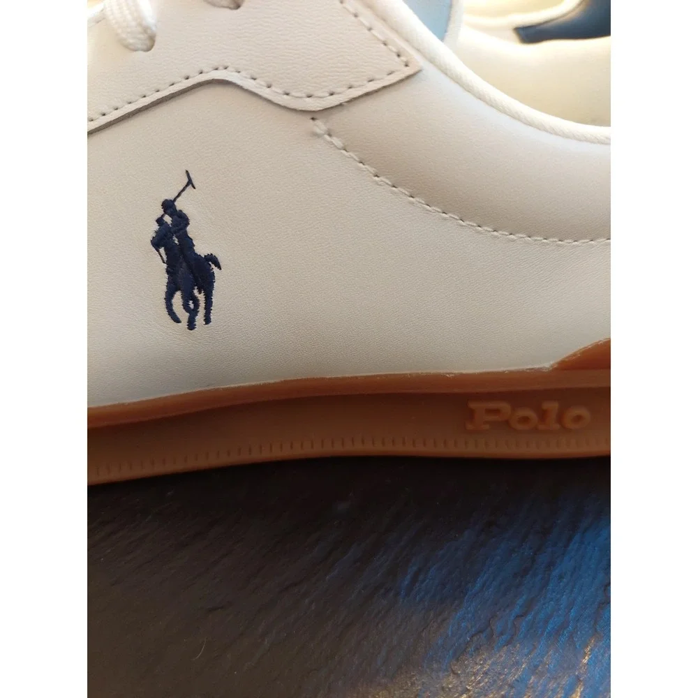 Polo Ralph Lauren Men's Heritage Court Leather Sneakers White/Navy Size 9 NEW!
